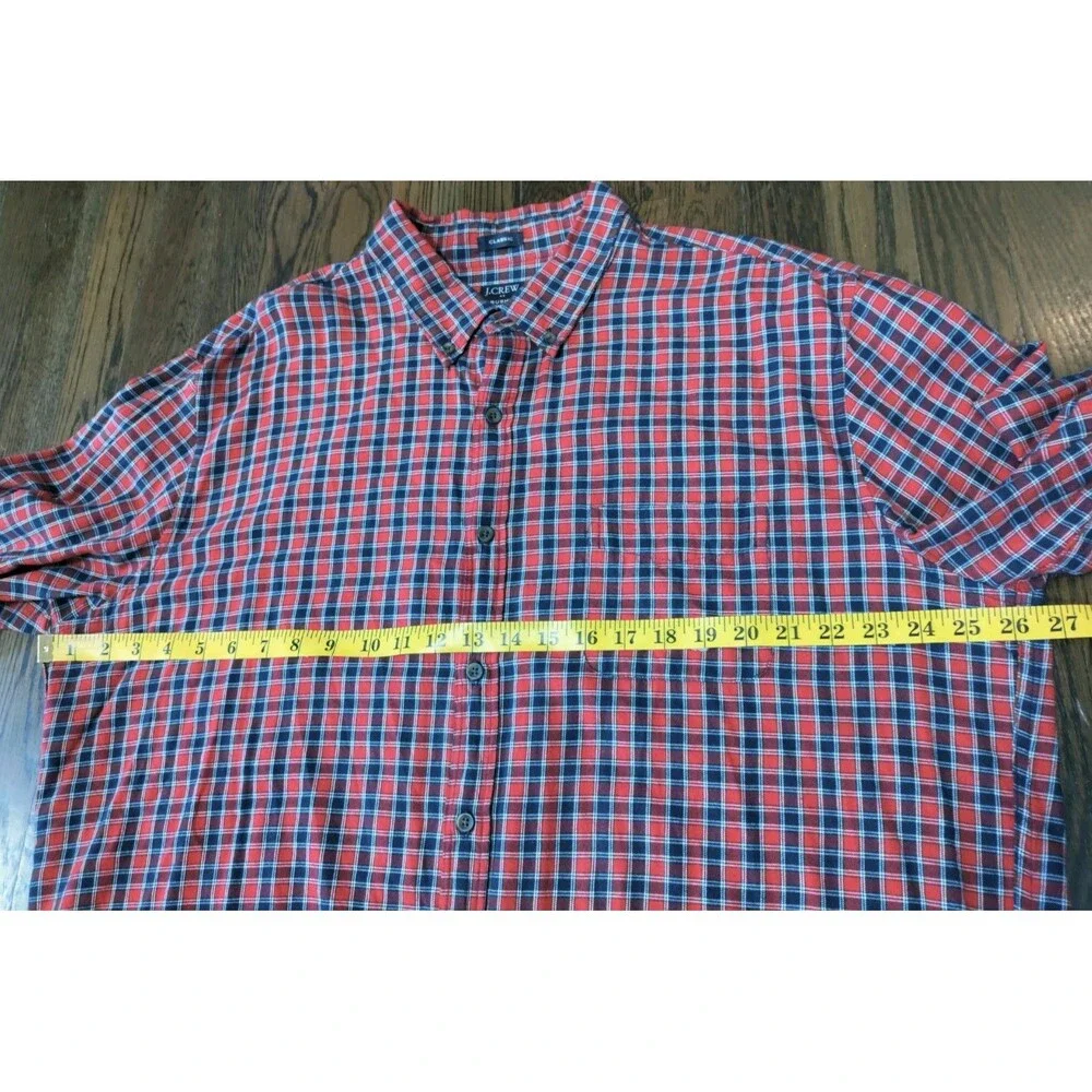 J. Crew Brushed Twill Flannel Mens 2XL Red Blue White Plaid American Classic EUC